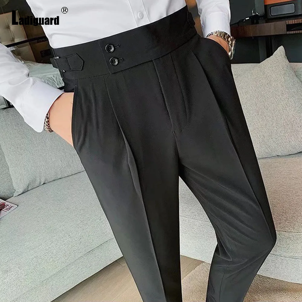 Men Elegant Formal Suit Pants for Party Wedding Solid Khaki Stand Pocket Trousers Italian Naples Fashion Buttons Up Suits Pants