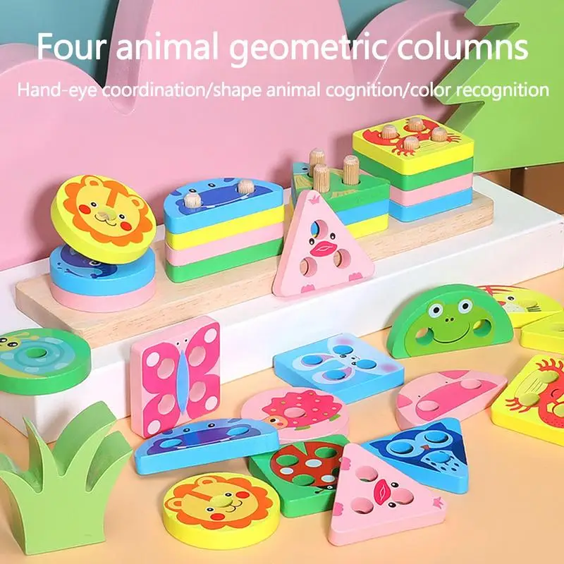 

wooden Sorting Stacking Toys Color Recognition Shape Sorter Puzzles Animal Pattern Blocks Learning Shape Color Board Game