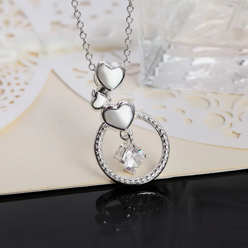 925 Sterling Silver Love Heart Pendant Round AAA Zircon Necklace For Women Wedding Birthday Gifts Fashion Jewelry