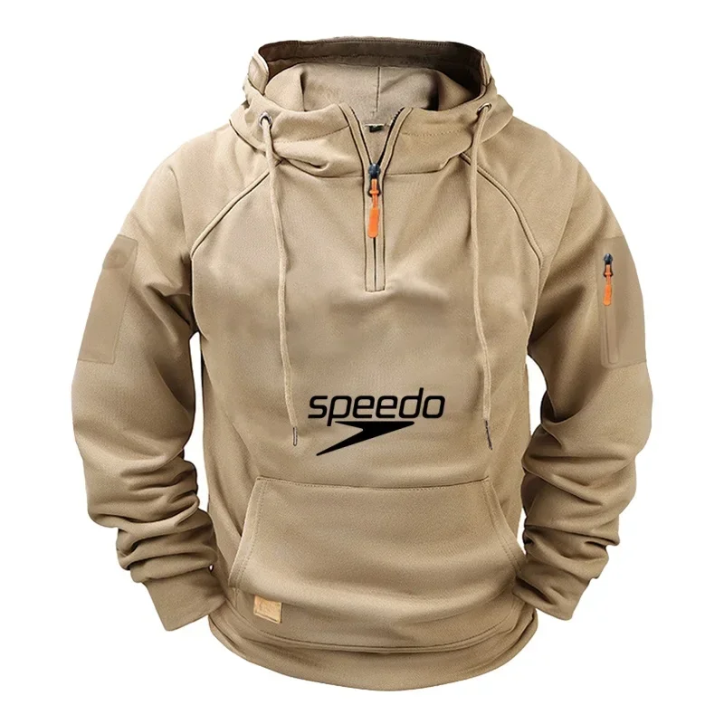 

New 2025 autumn and winter thickened high-quality men's hooded sweatshirt, outdoor multi-pocket zipper men's pullover hoodie