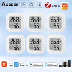 Tuya Zigbee Smart Temperature Humidity Sensor LCD Digital Thermometer Hygrometer Remote Real-time Monitoring For Alexa Google