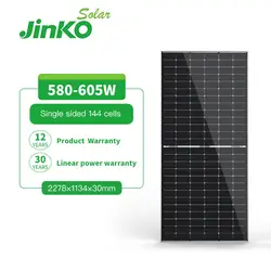 Jinko Solar Panel Tiger Neo 580w 585W 590w 595w 600W 605w N-Type 72 Half Cell Monofacial PV Modules 144Cells Half-Cut