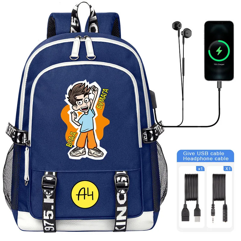 Cartoon Merch A4 Children Backpack NEW USB A4 Vlad Boy Girl School bag Large Capacity Teenage Children Students Schoolbag