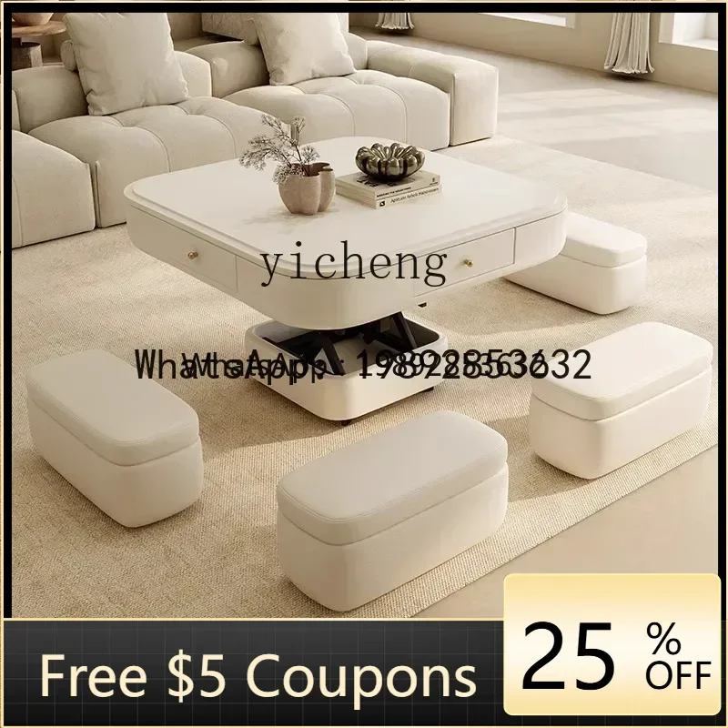 MZJ automatic heating lifting coffee table mahjong table integrated dual-purpose household living room storage chair