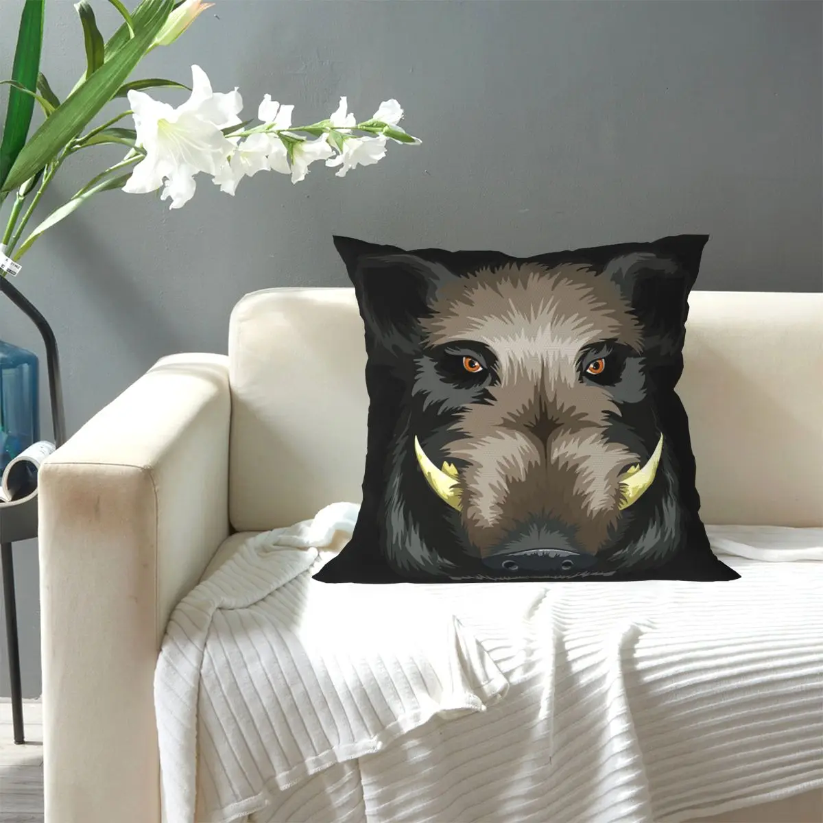 Funny Wild Pig Hunting Square Pillowcase Pillow Cover Cushion Decor Comfort Throw Pillow for Home Sofa