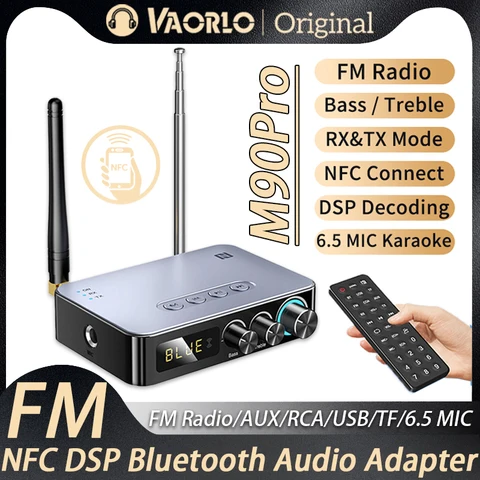 VAORLO Bluetooth 5.1 Receptor de áudio transmissor 3,5 mm Aux RCA Bass Treble Adaptador de música sem fio U Disk / cartão TF Rádio FM Player Conversor DAC com IR Controle Remoto