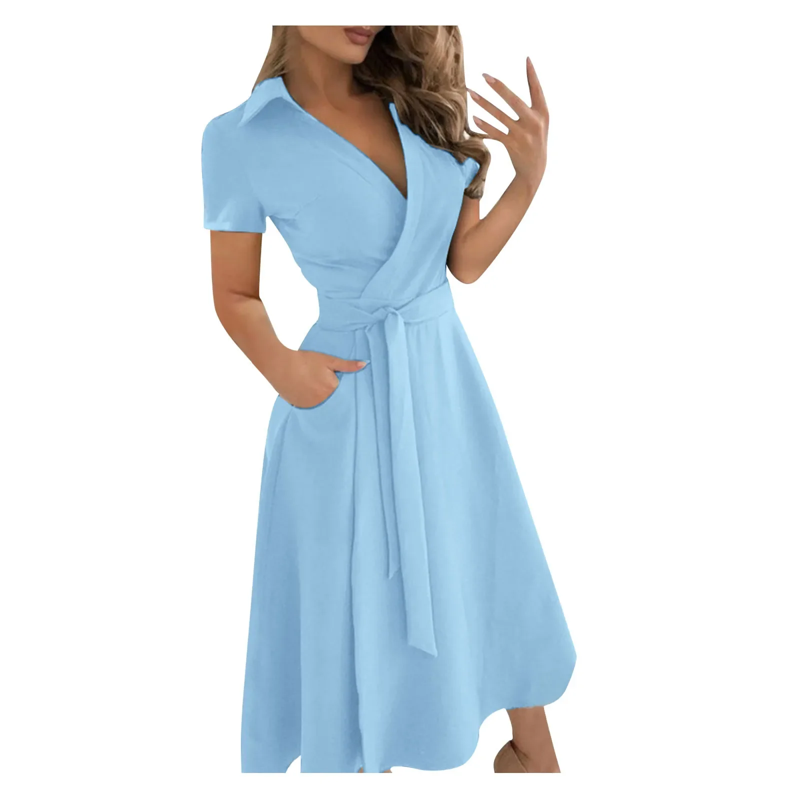 Spring  Summer Fashion Office Ruched Dress Long-sleeved V-neck Red Black Blue Bag Hip Dress Women's Clothing Dress for Women