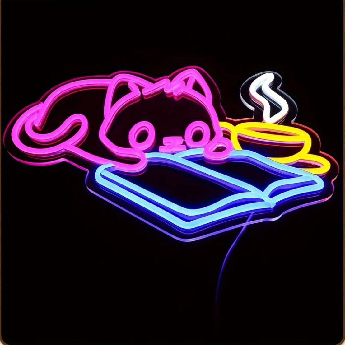 Led Cat Neon Sign for Home Wall Decoration Home Light Cat Lover's Gift for Women LED Reading Cat Sign Reading Decor