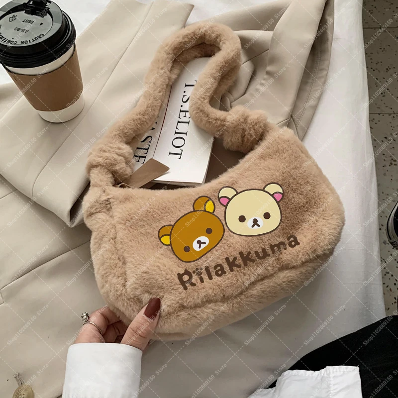 

Rilakkumas, плюшевые милые сумки для девочек, детская модная сумка на плечо в стиле аниме, детская повседневная сумка для хранения с героями мультфильмов, аксессуары, подарок 2025