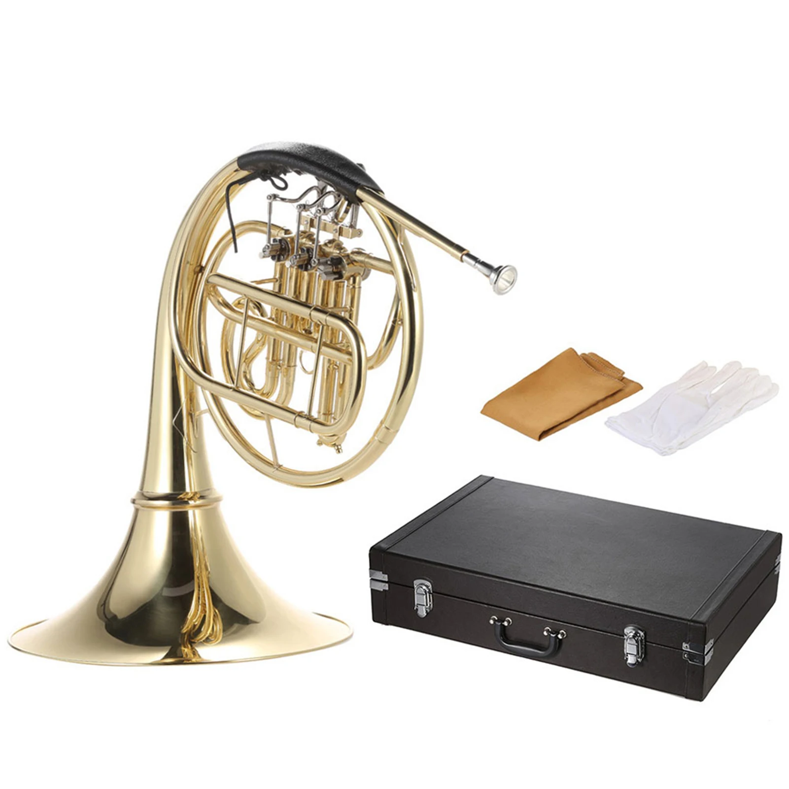 

Bb Single French Horn 3 Key Brass Gold Lacquer Single-Row Split French Horn Wind Instrument with Cupronickel Mouthpiece Case