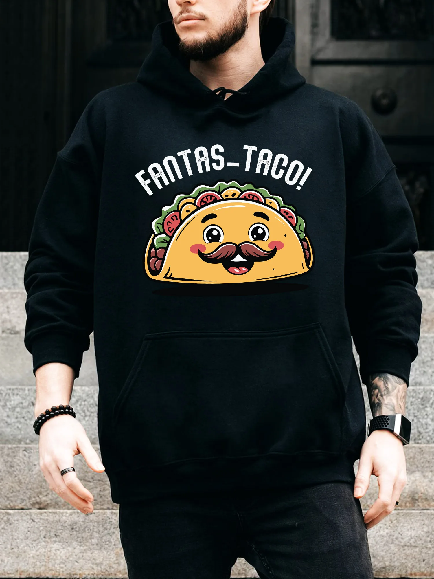 Fantas Taco Sudadera con capucha con cordón para hombre - Jersey negro informal y cómodo, sudadera con capucha de otoño e invierno
