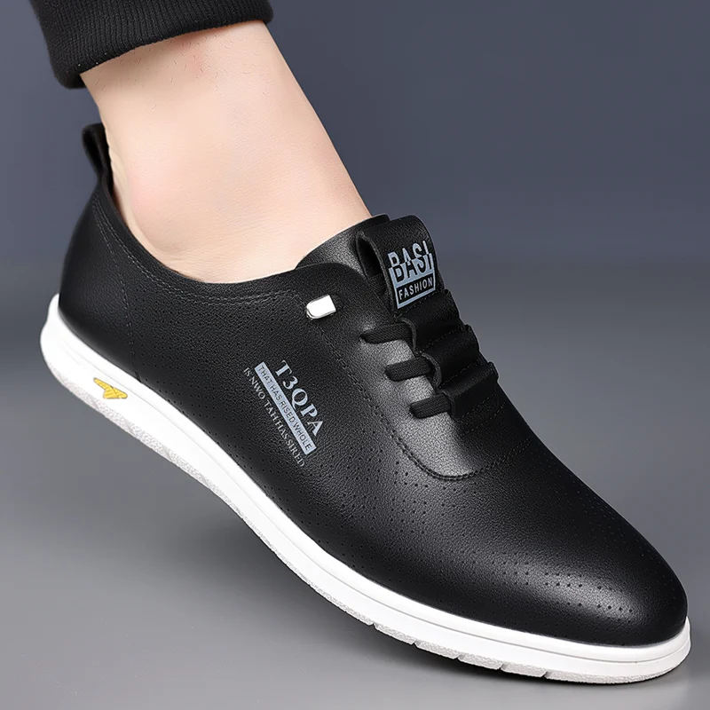 WAERTA High Quality Leather Casual Mens Shoes Hollow Out Breathable Walking Sneakers Summer Handmade Loafers Soft Driving Shoes