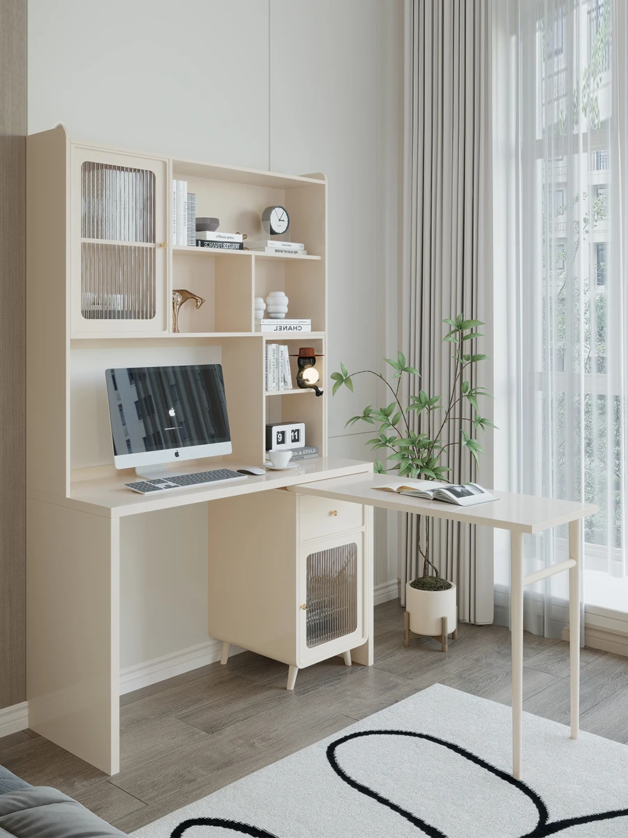 

LH solid wood home light luxury computer desk bookshelf dresser makeup table integrated