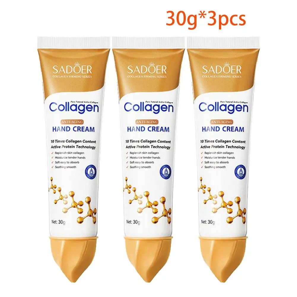 Crème pour les mains au collagène, adoucit la peau, nourrissant, anti-séchage, hydratant, soins de la peau coréens, produits de réparation fissurés, 30g, 3 pièces