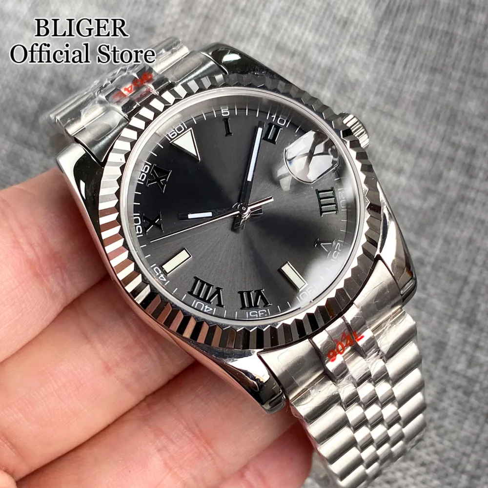 36mm 39mm Sunburst grijze wijzerplaat donkergroene Romeinse cijfers duiken NH35 automatisch herenhorloge roestvrijstalen band saffierglas