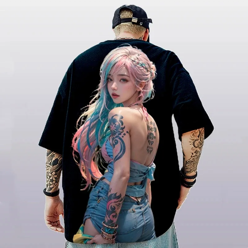 Nueva camiseta de manga corta con estampado 3D de chica bonita para hombre, camisetas de verano para hombre, ropa informal para hombre, jersey de calle de hip hop, top de gran tamaño