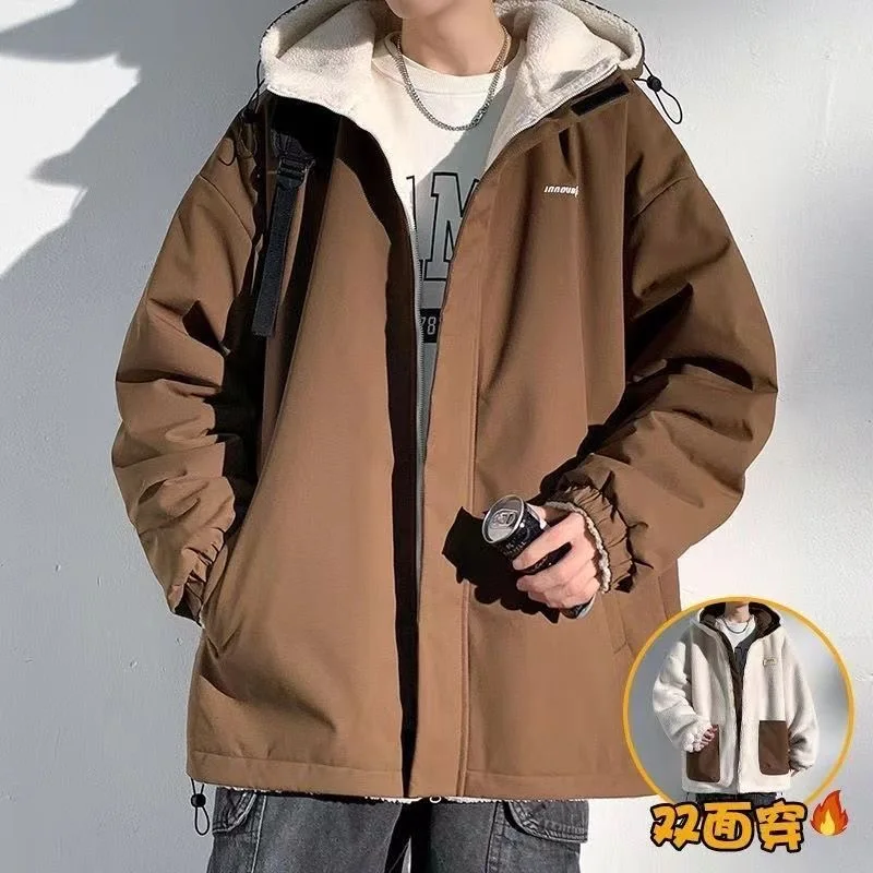 

Winter New Fashion Trend With Thick Fleece Warm Jacket For Men's Casual Loose Sports Plus Large Size High-Quality Hooded Jacket