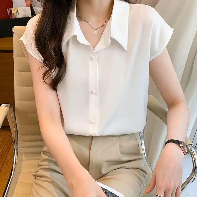 Fashion Lapel Solid Color Loose Korean Shirt Women\'s Clothing 2023 Spring New Oversized Casual Tops All-match Office Lady Blouse