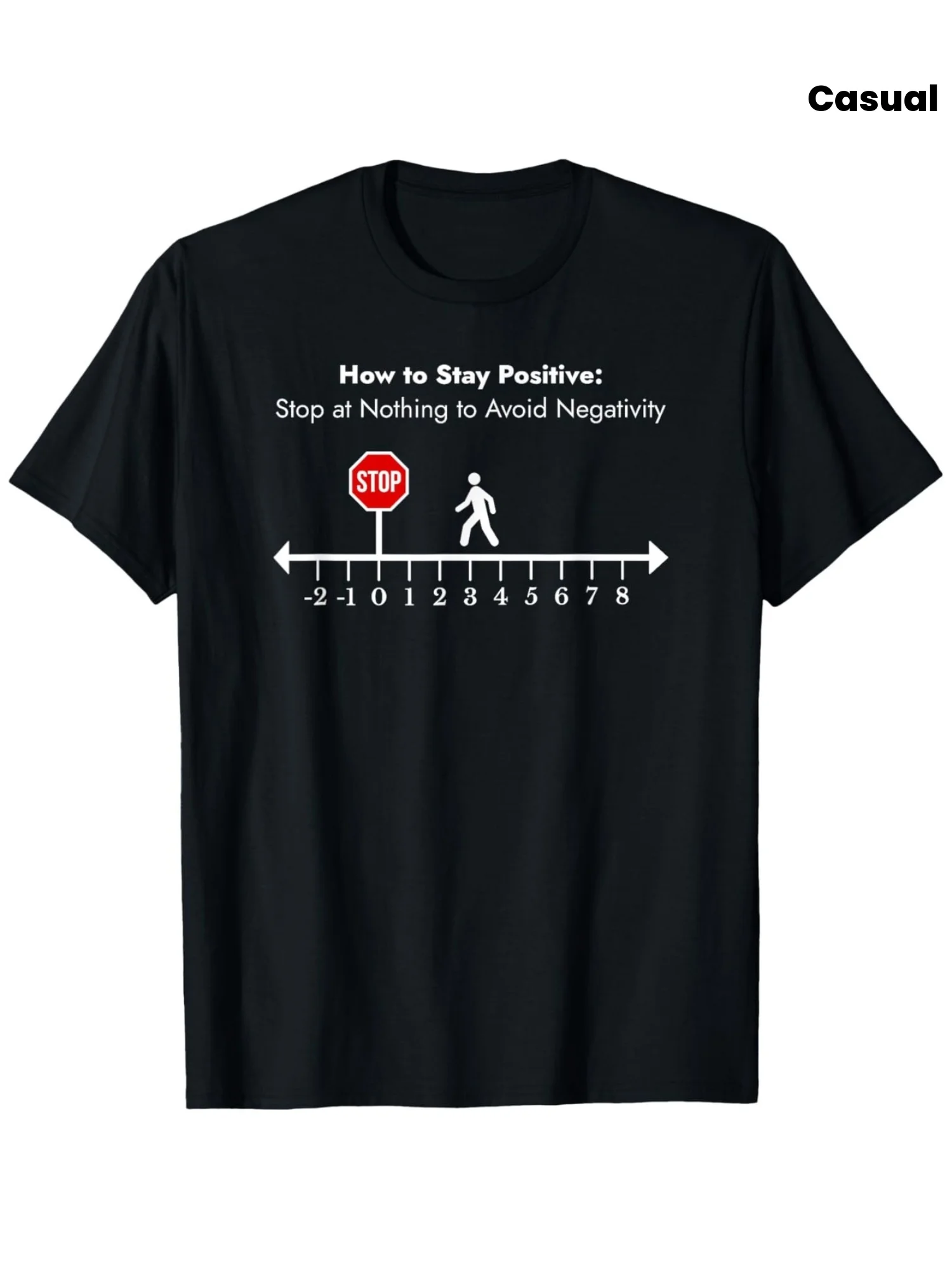 Stay Positive Avoid Negativity Math Teacher Inspiring Pun T-Shirt, Suitable for Unisex Casual Round Neck Outdoor Short-Sleeved