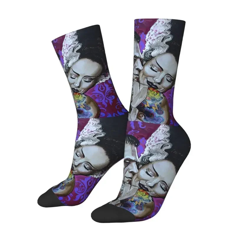 Funny Mens Bride Of Frankenstein Dress Socks Hip Hop Warm Breathable 3D Printing Science Fiction Horror Film Crazy Crew Socks