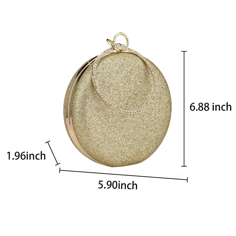 Glitter Sequins Round Women\'s Clutch Handbags Diamond Metal Circle Top Handle Wedding Evening Bag Box Shoulder Messenger Bags