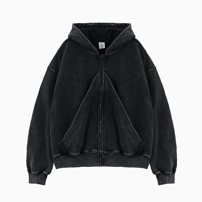 Men's 2025 Autumn/Winter New Product High Quality Solid Color Stir Fried Snowflake Water Washed Cutting Hooded Cardigan