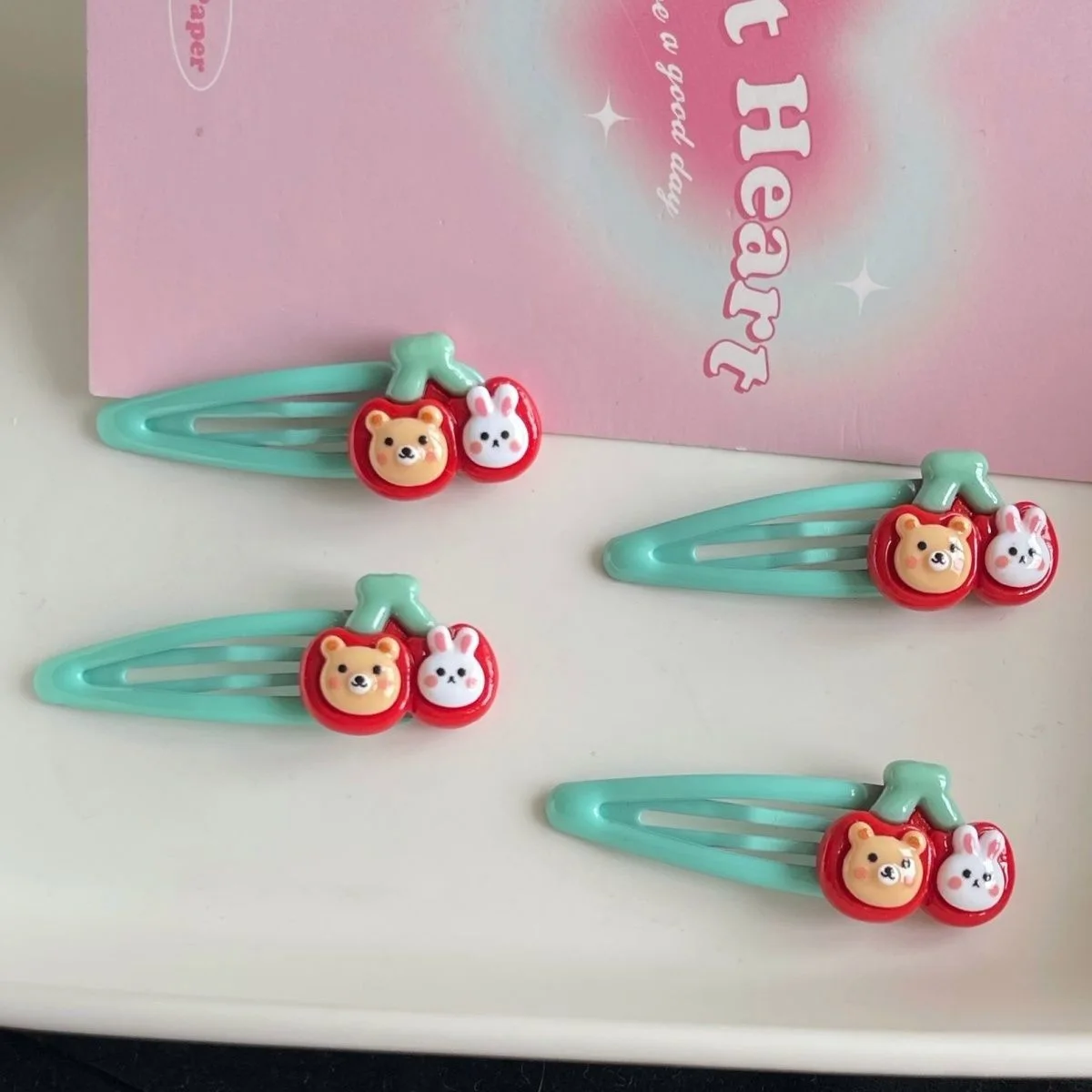 

2PC New Princess Cherry Rabbit Bear Girls Hairpins Children Cute Headwear Hairgrip Hair Clips Barrettes Hair Accessories