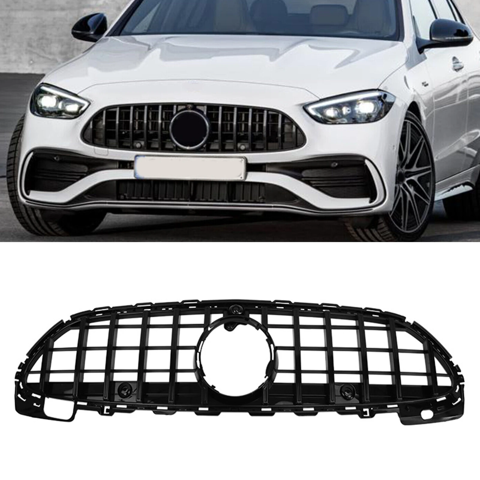 Car Front Grill Grille Upper Bumper Mesh Hood Grid For Mercedes Benz C Class W206 C180 C200 C220 C300 C43 AMG 2021-2023