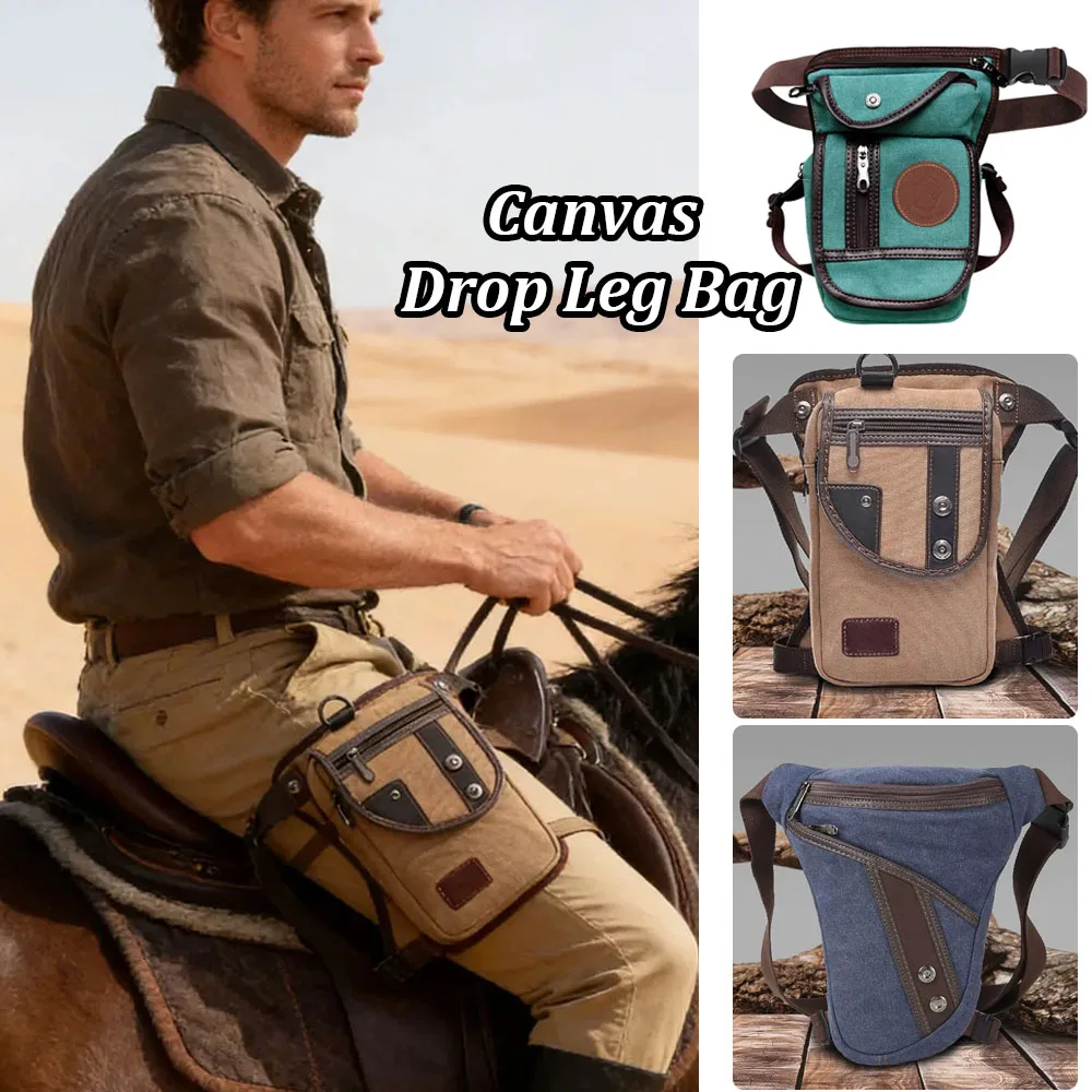 Canvas Drop Leg Bag Outdoor Waist Pack for Men Women Motorcycle Cycling Multi-Pocket Waist Fanny Pouch Travel Hiking Thigh Bag