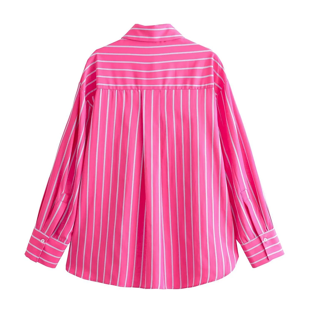 Women\'s Striped Loose Long Sleeve Shirt, Top Clothing, Elegant Blouses, Zevity Youth, 2024