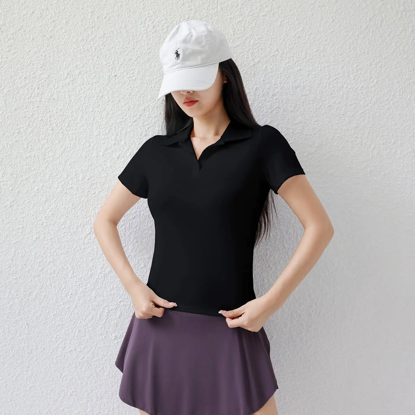 

Women’s White Polo Collar Short Sleeve T-Shirt Summer Cropped Slim Fit Ruched Waist Chic Premium Turn-Down Collar Top