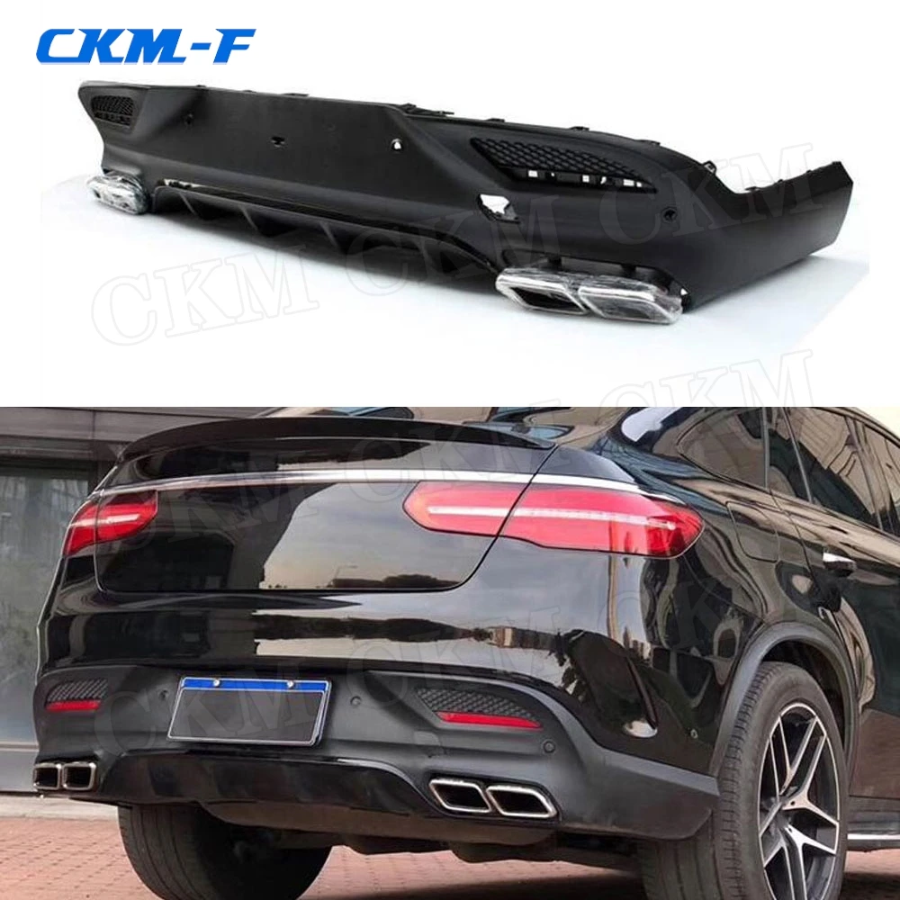 High Quality PP Rear Lip Diffuser with Exhaust Tips For Benz GLE Class W292 C292 GLE63 AMG Coupe 2016-2018 Bumper Guard