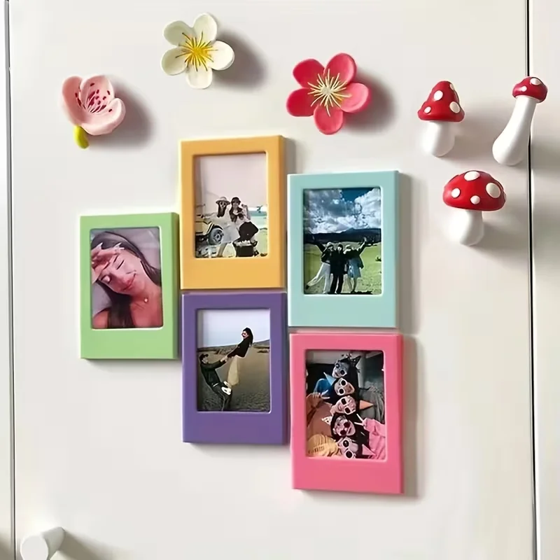 5/10 Stück magnetische Fotorahmen, Kühlschrankmagnete, lustiger kleiner Fotorahmen für Mini-Filmpapiere, Heimbüro-Ornamente, Urlaubsgeschenk – Detail 1