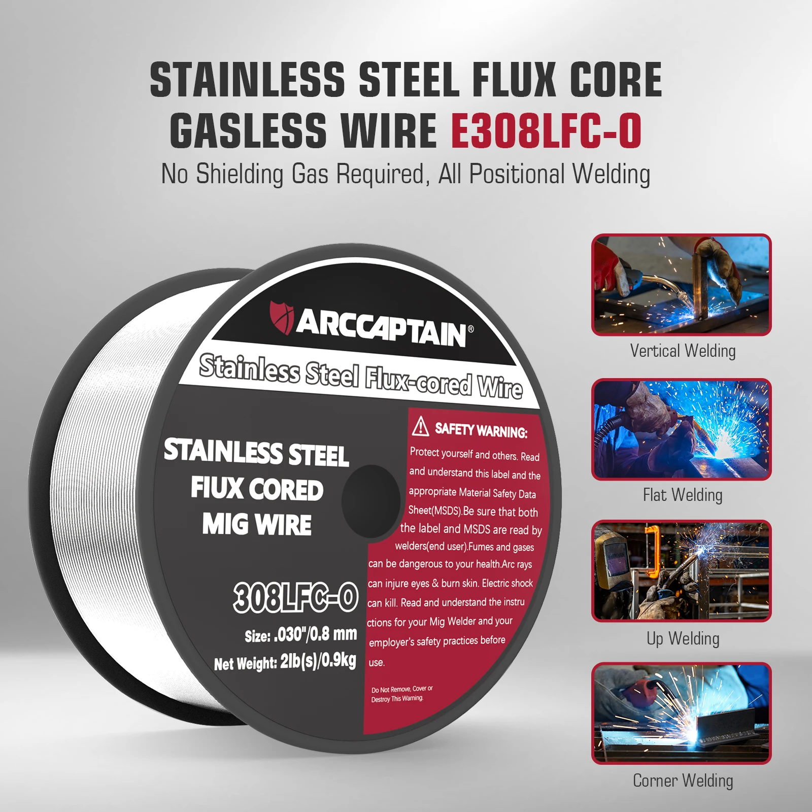 ARCCAPTAIN Stainless Steel Flux Cored MIG Welding Wire E308LFC-O 0.8 0.9mm 2IB 1KG 1Roll For MIG Welding Machine Soldering