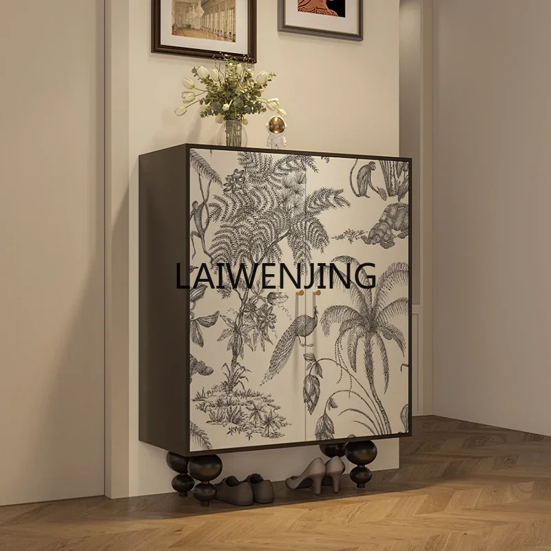 

MJY French retro home entrance door solid wood living room wall storage integrated entrance cabinet