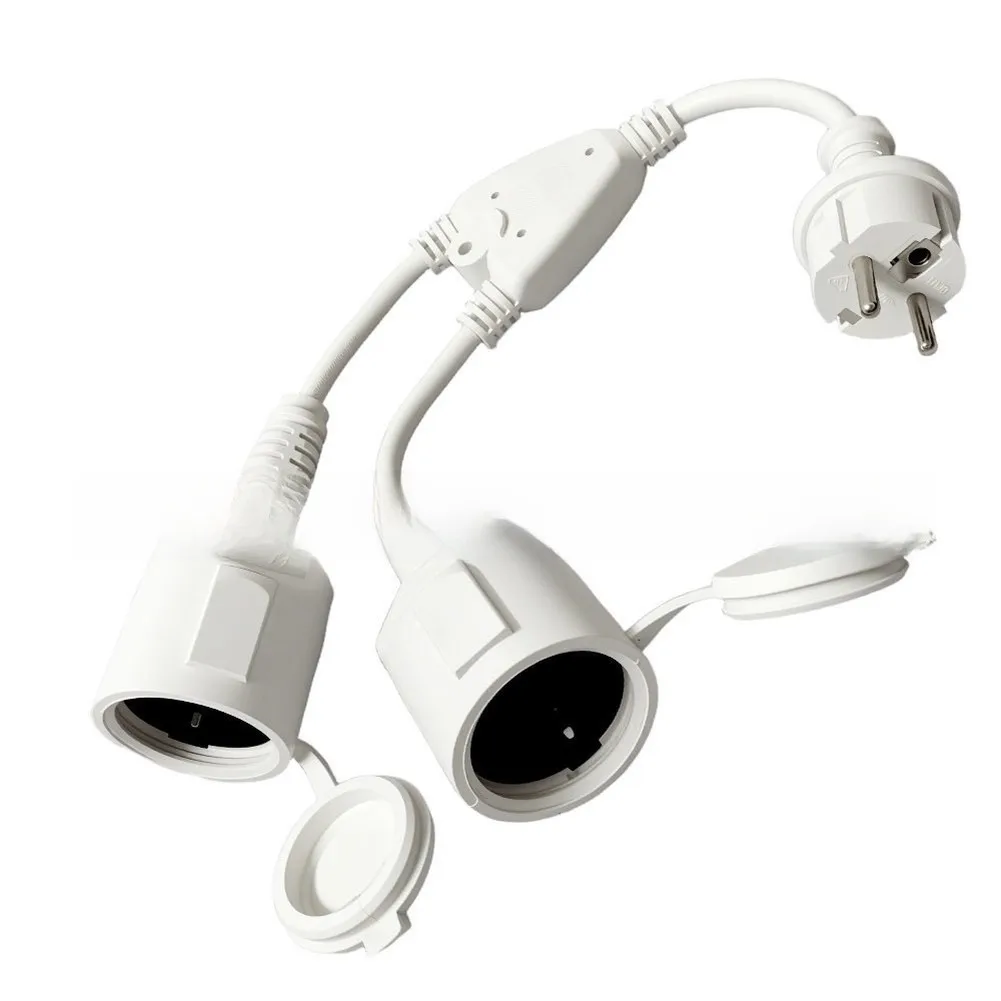 White 38CM IP44 Waterproof 1 To 2 Dual Socket Extension Cord For Home Office Kitchen O'utdoor Power Supply Electrical Adapte