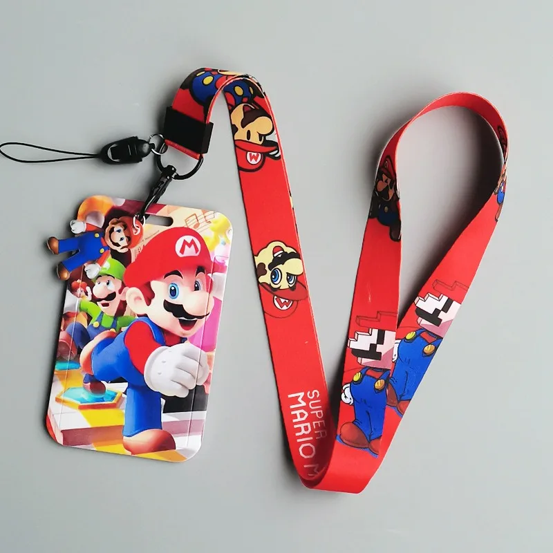 Super Mario Bros Card Holder Anime Lanyard Students License Bus Campus Meal Credit ID IC Case Kids Neck Strap Cartoon Card Cover