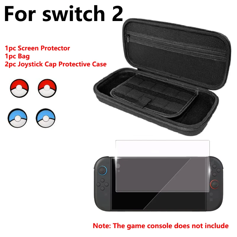 

Чехол для переноски Switch 2, защитная пленка для экрана, защитная крышка для джойстика из закаленного стекла, дорожная защитная сумка для хранения