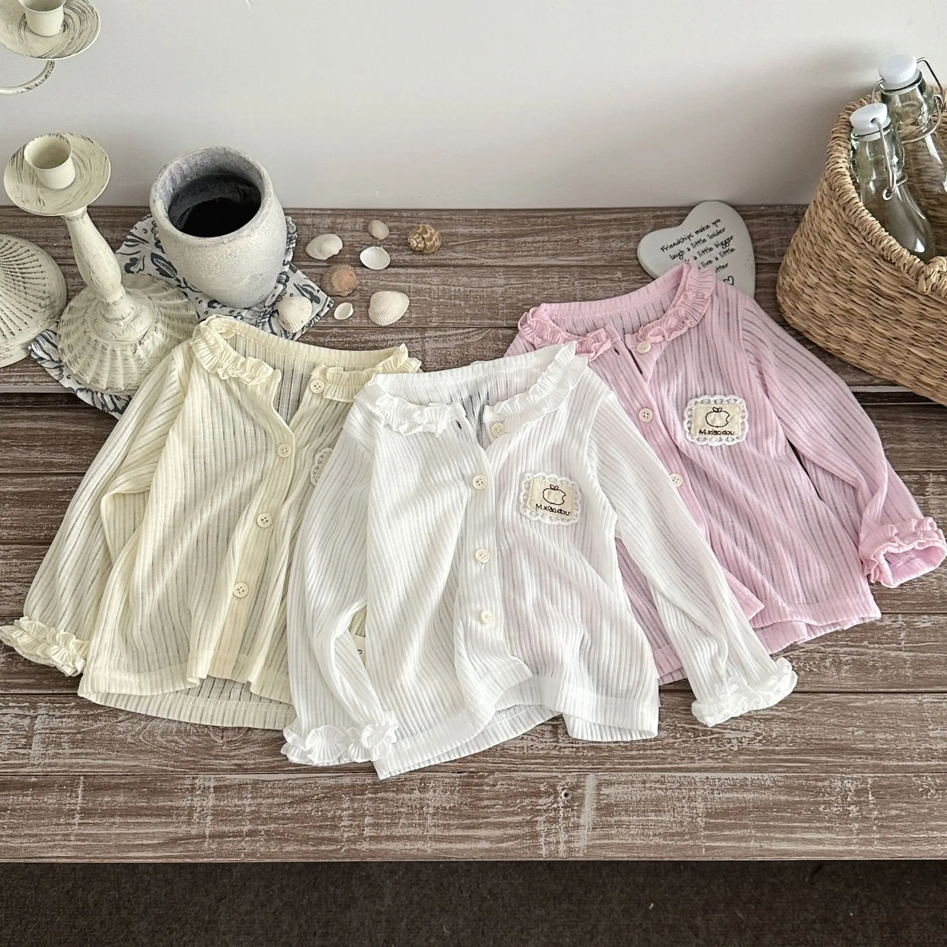 Newborn Baby Girls Summer Sun Protection Cardigan Ruffle Neck Long Sleeve Knit Outerwear