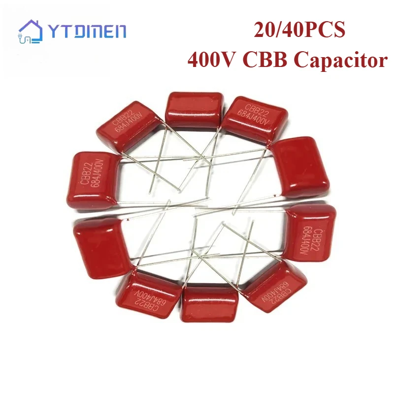20/40PCS 400V CBB Capacitor Kit CBB Polypropylene Film Capacitors 103J 224J 104J 105J 334J 473J684J P7.5mm 10mm 15mm 20mm 25mm