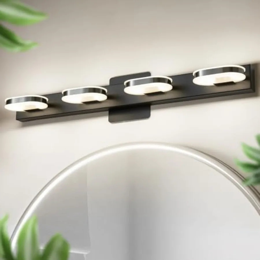 

Modern LED 4 Lights Vanity Light for Bathroom Modern Vanity Light Fixture Wall Sconce 26 Inch Natural White Light Black