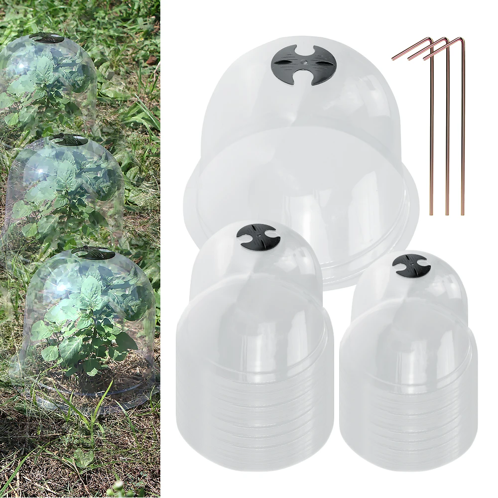 Reusable Garden Plant Protector Cover with Metal Fixed Stakes Cloche Dome Mini Greenhouse Plant Bell Cover for Outdoors Plants