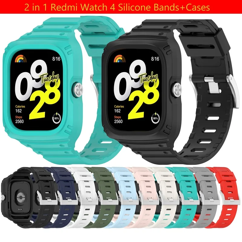 

For Redmi Watch 4 Bands Cases 2 in 1 Silicone Watch Straps Cases Compatible with Redmi Watch 4 Straps Xiaomi Smartwatch Straps