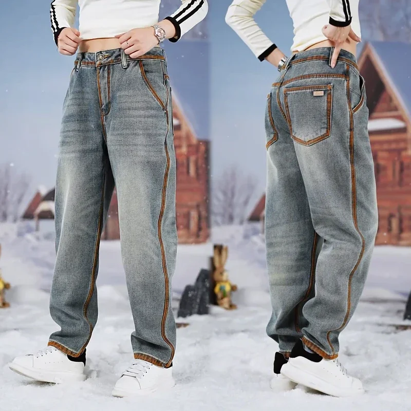 

Мужские джинсы Fce с подкладкой, прямого кроя, с модным дизайном швов, свободного кроя, винтажные, стильные, удобные, из хлопкового денима