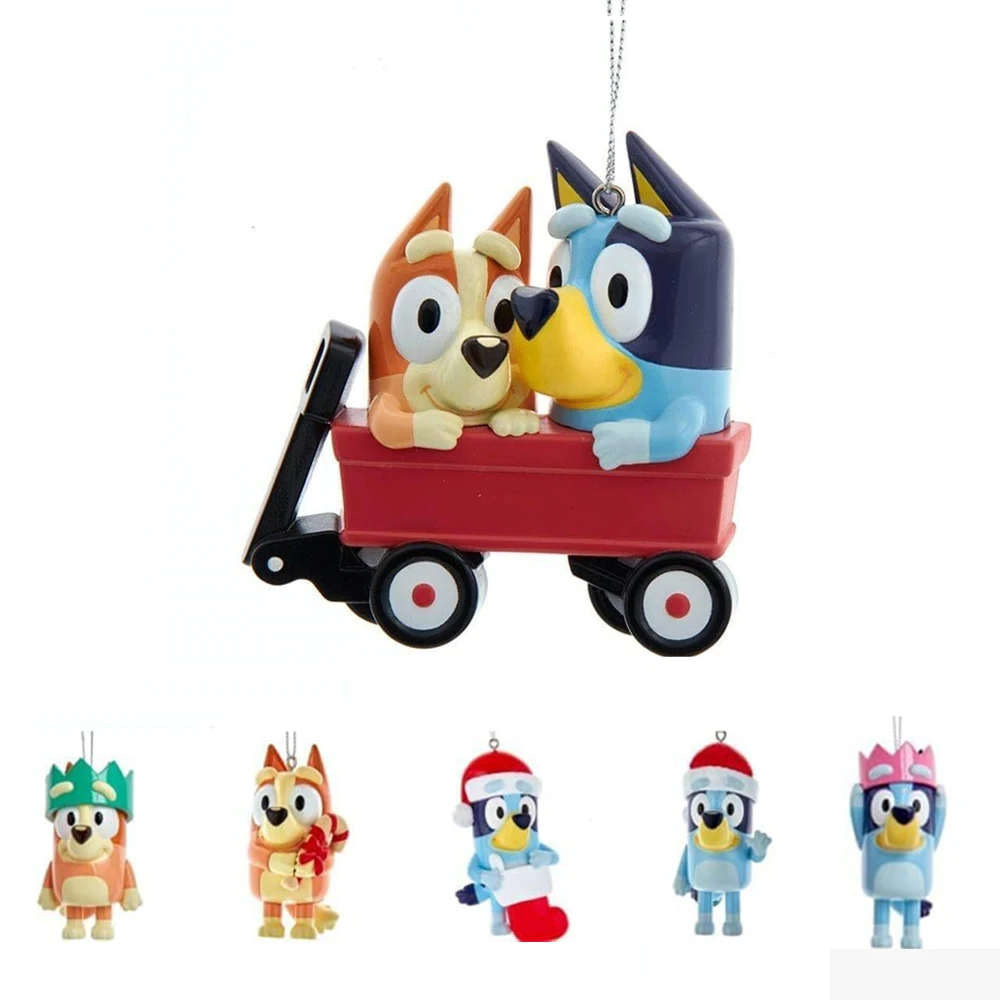 Bluey Decoración navideña Linda serie navideña de dibujos animados Colgante de árbol de Navidad Colgante de coche acrílico Regalo de Navidad para niños