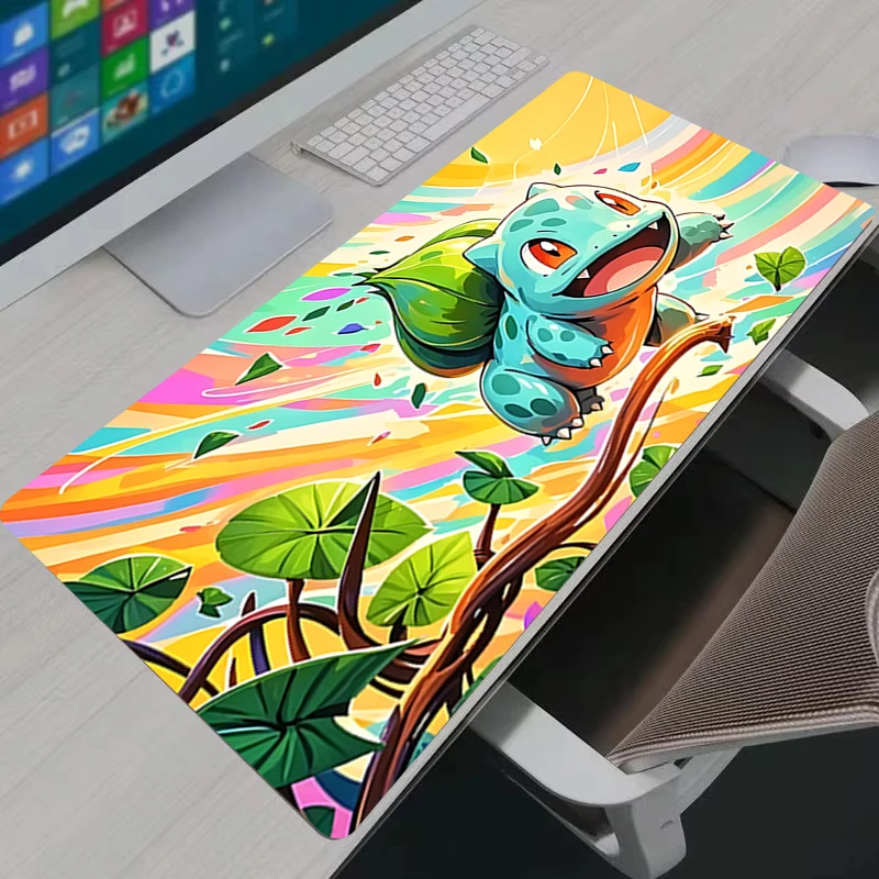 Tapis de souris Gamer Kawaii Bulbasaur, grand tapis de souris pour clavier et PC, tapis de souris HD P-Pokemon en caoutchouc, accessoires de bureau