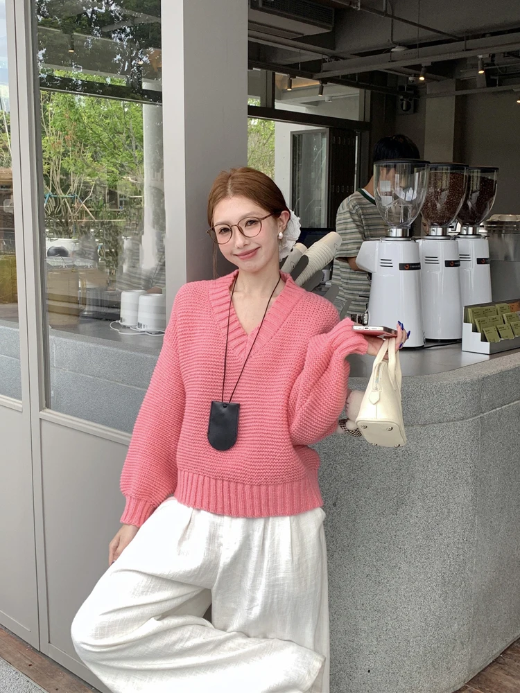 

Мягкий вязаный свитер V-Ne Long Sve, женский свободный крой, осень-зима, новинка, антивозрастная верхняя одежда, удобный вязаный топ