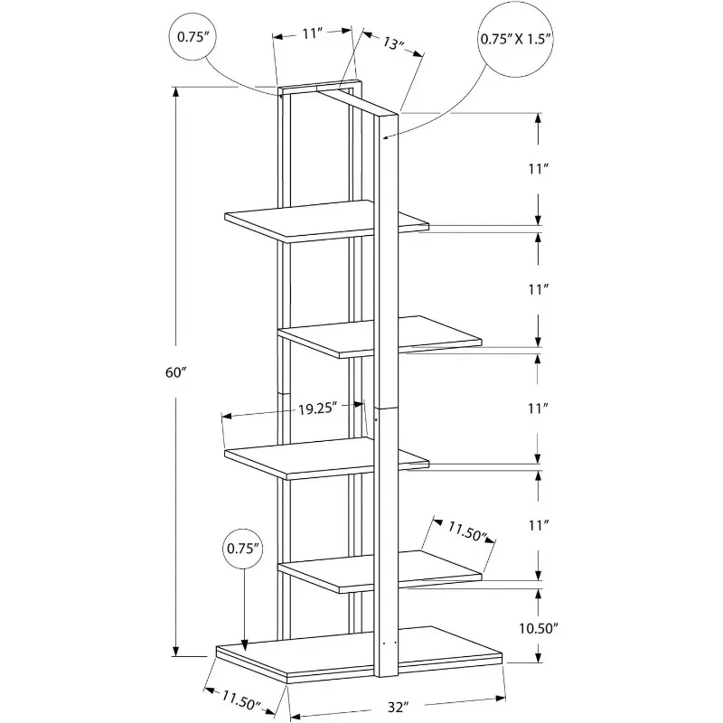 Monarch Specialties I 7233 Bookshelf, Bookcase, Etagere, 5 Tier, 60