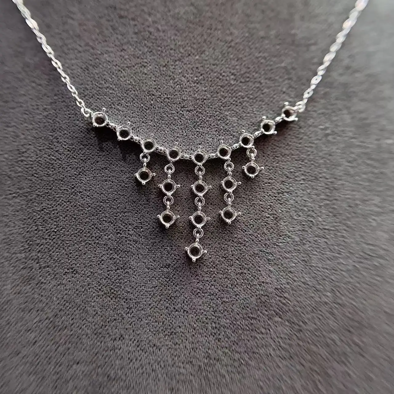 

MeiBaPJ Inlay 3mm 18pcs Round Stone S925 Pure Silver Setting Dinner Necklace For Women DIY luxury Charm Jewelry Mount Wholesale