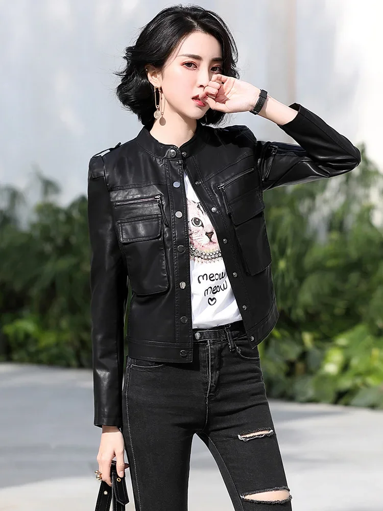 Natural Leather Jacket Women Clothes 2023 Spring Slim Short Real Sheespkin Coat Women's Motocycle Jackets Куртка Женская Кожаная